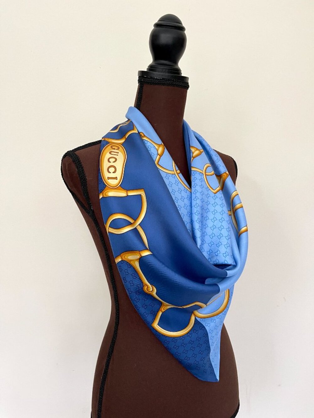 Display #3 Gucci Equestrian Horsebit Blue with Gold Silk Scarf
